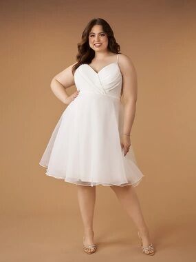 Azazie White A-Line Spaghetti Strap Bridal Dress